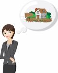 Businesswoman Is Thinking To Buy A House Stock Photo