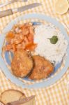 Fried Hake Fish With Rice Stock Photo