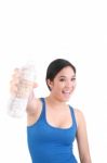 Woman Holding Drink Bottle Stock Photo