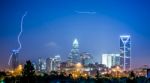 Lightning And Thunderstorm Over City Of Charlotte North Carolina Stock Photo