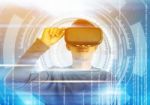 Asian Man Wearing Virtual Reality Glasses  Stock Photo