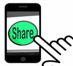 Share Button Displays Sharing Webpage Or Picture Online Stock Photo