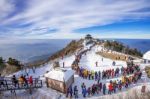 Deogyusan,korea - January 1: Tourists Taking Photos Of The Beautiful Scenery And Skiing Around Deogyusan,south Korea On January 1, 2016 Stock Photo