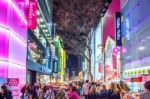 Seoul - March 20: Myeong-dong Market Is Large Shopping Street In Seoul.photo Taken On March 20,2016 In Seoul,south Korea Stock Photo