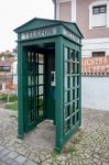 View Of An Old Telephone Box In Krumlov Stock Photo