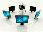 Tft Monitor And Dollar Sign Stock Photo