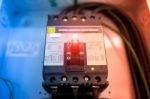 Electric Outdoor Fuse Box In Soft Light Stock Photo