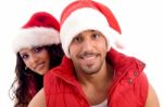 Couple Wearing Christmas Hat Stock Photo