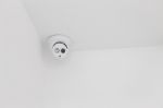 Ceiling Corner Of White Security Camera Stock Photo