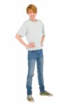 Teenage Boy standing with akimbo Stock Photo