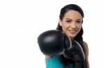 Sporty Woman With Boxing Gloves Stock Photo