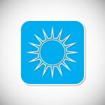 Sun Icon. Blue Square Frame.  Illustration Stock Photo