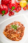 Spaghetti Pasta With Bolognese Sauce Stock Photo