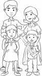 Happy Family With Two Children, Line Art Cartoon Stock Photo