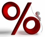 Percent Sign With 3d Man Climbing Shows Percentage Stock Photo