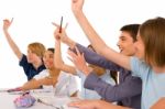 Teenage Students Arms Raised Stock Photo