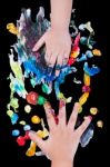 Closeup Of Little Children Hands Doing Finger Painting Stock Photo