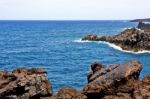 Hervideros Brown Rock In White Coast Lanzarote    Ummer Stock Photo