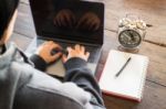 Business Woman Working Late At Home Stock Photo