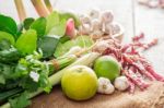 Curry On Wooden Table Stock Photo