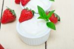 Organic Greek Yogurt And Strawberry Stock Photo