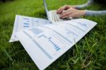 Woman Checking Reported Profits Stock Photo