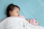 Baby Have Diarrhea And Sleep On A Bed In Hospital With Saline In Stock Photo