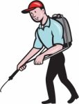 Pest Control Exterminator Spraying Cartoon Stock Photo