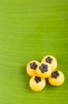 Thai Desert On Banana Leaf Stock Photo