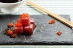 Red Tuna Sashimi With Salmon Roe Stock Photo