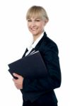 Pretty Business Woman Ready To Attend Meeting Stock Photo