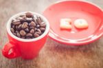 Eq Alphabet Biscuit With Red Coffee Cup Stock Photo