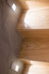 Wooden Stairs Step With Wall Light Stock Photo