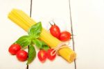 Italian Spaghetti Pasta Tomato And Basil Stock Photo