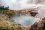 View Of The Artist Paint Pots In Yellowstone Stock Photo