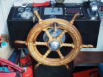 Ship's Wheel In The Cabin Of The Mark Twain Tourist Boat On The Stock Photo