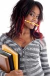 Teenager Student Holding Her Study Books Stock Photo