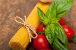 Italian Spaghetti Pasta Tomato And Basil Stock Photo