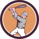 American Baseball Player Batting Homer Circle Cartoon Stock Photo