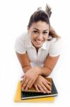 Laying Student With Books Stock Photo