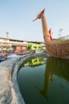 Swan Boat At Wat Cha Lor Temple, Nonthaburi Stock Photo