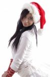 Young woman wearing santa hat Stock Photo