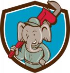 Elephant Plumber Monkey Wrench Crest Cartoon Stock Photo