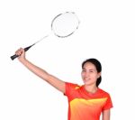 Badminton Player Isolated On White Background Stock Photo