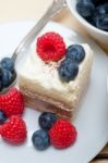 Fresh Raspberry And Blueberry Cake Stock Photo