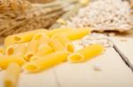 Italian Pasta Penne With Wheat Stock Photo