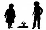 Silhouette Children Stock Photo