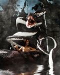 Giant Fantasy Snake Attack A Woman,3d Mixed Media Stock Photo