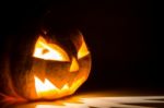 Halloween Scary Face Pumpkin  On Black Background Stock Photo