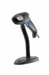 Black Barcode Scanner Base Placed On White Background Stock Photo